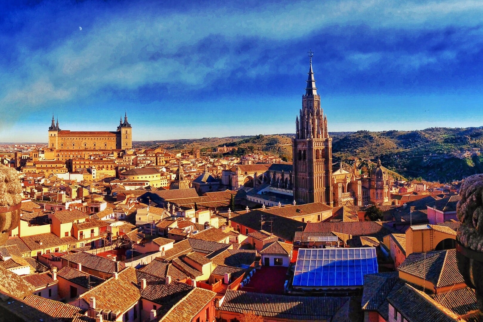 Cityscape view of Madrid, Spain, used as a travel inspiration background.