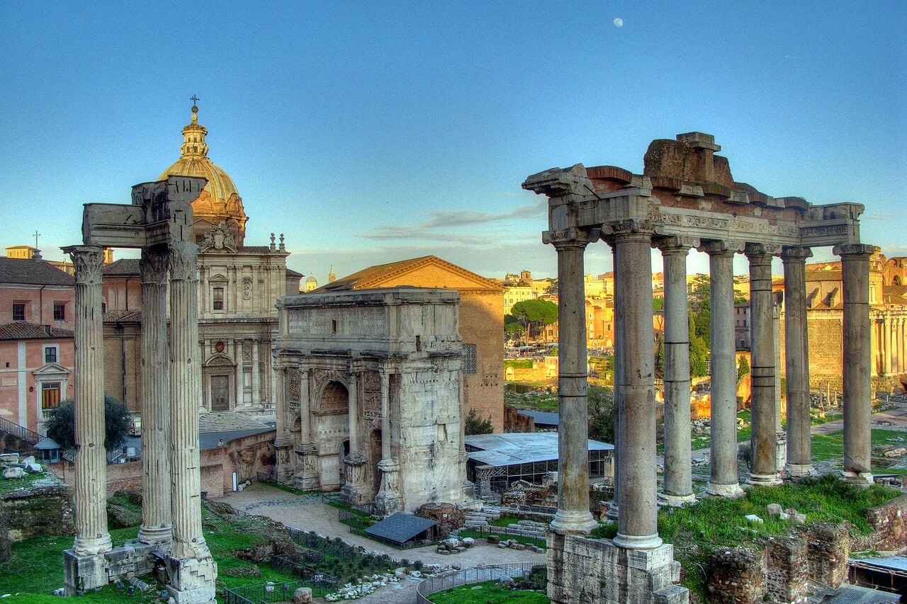 View of Roman Forum at Dusk