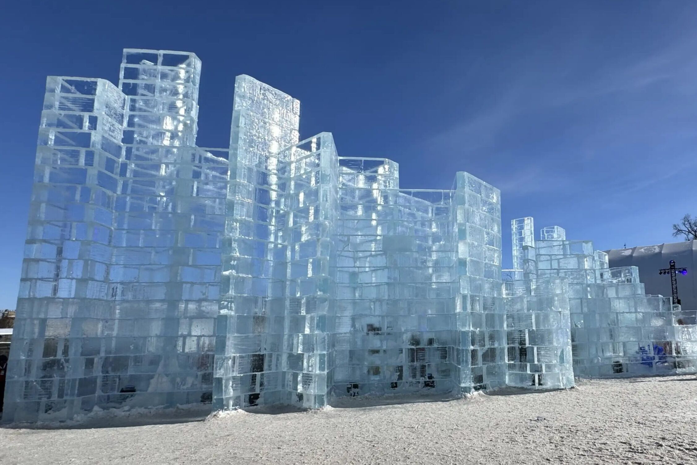 Bonne Homme's Winter castle glistening during the day