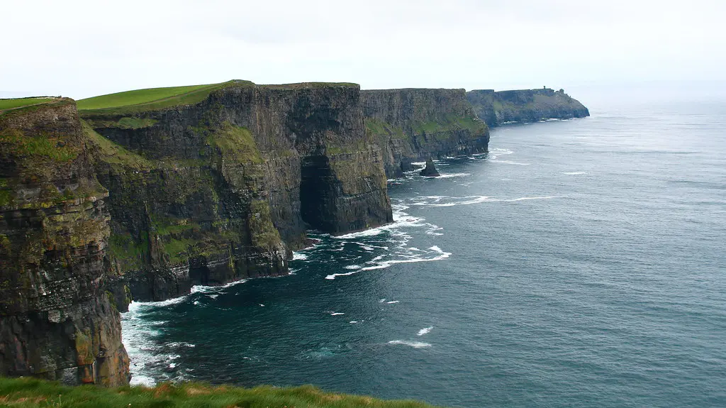 The Cliffs of Moher plunge 200 meters into the Atlantic along the wild west coast of County Clare, Ireland