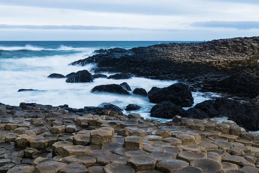 The Giant's Causeway in Northern Ireland, where 40,000 interlocking basalt columns meet the sea in a UNESCO World Heritage site