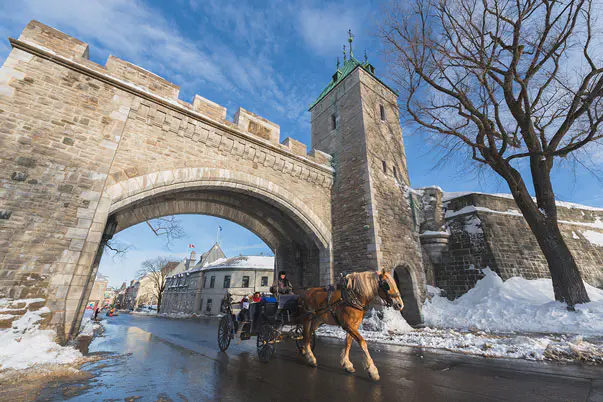 Quebec City's ancient fortification walls and gate are among the only remaining walled city ramparts in North America, a UNESCO World Heritage landmark