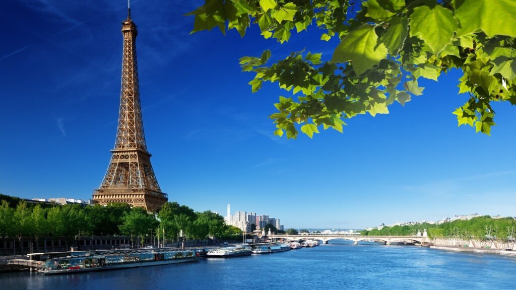 Eiffel Tower and Seine River in Paris, France